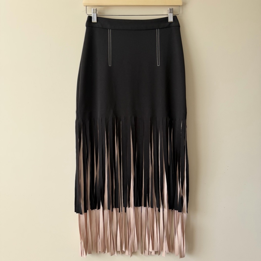 Black and Beige Fringe Skirt